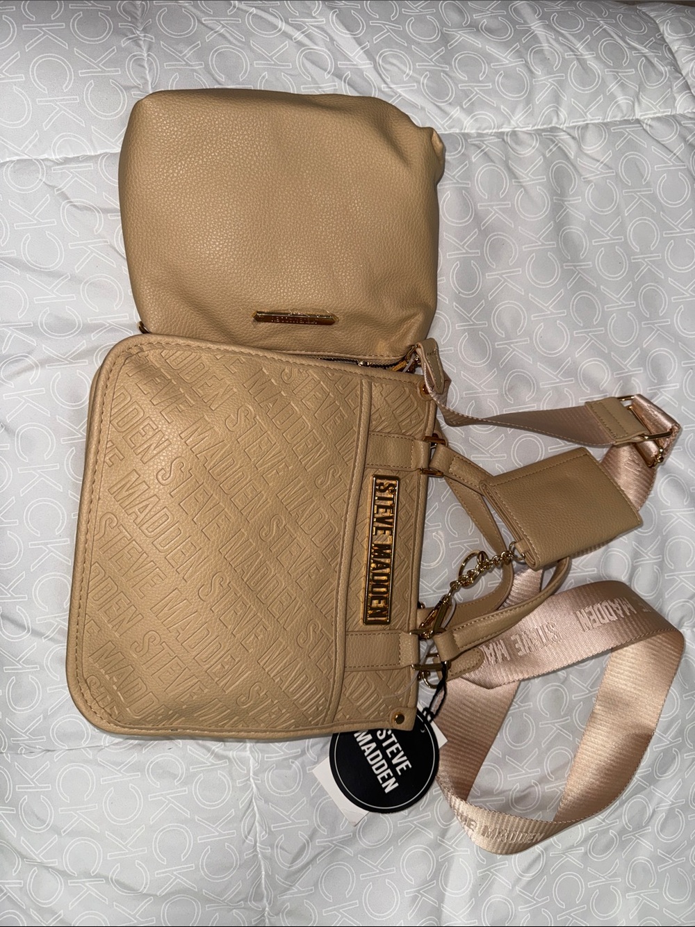 Steve Madden Beige/Tan Crossbody Bag with Logo Embossing